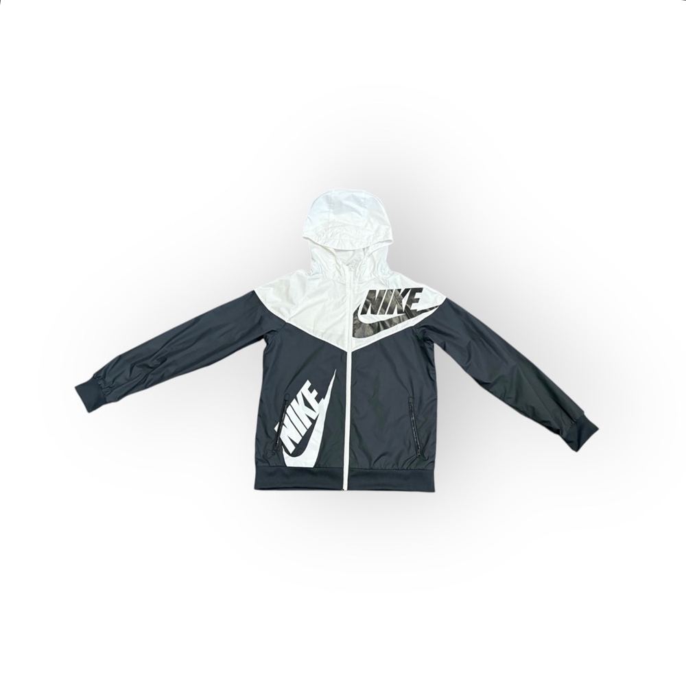 Nike Kids Windrunner Full Zip Hooded Jacket Black White Logo Swoosh Sz XL​ - Picture 4 of 9